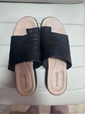 BareTraps Black Slide Sandals with Nude Footbed